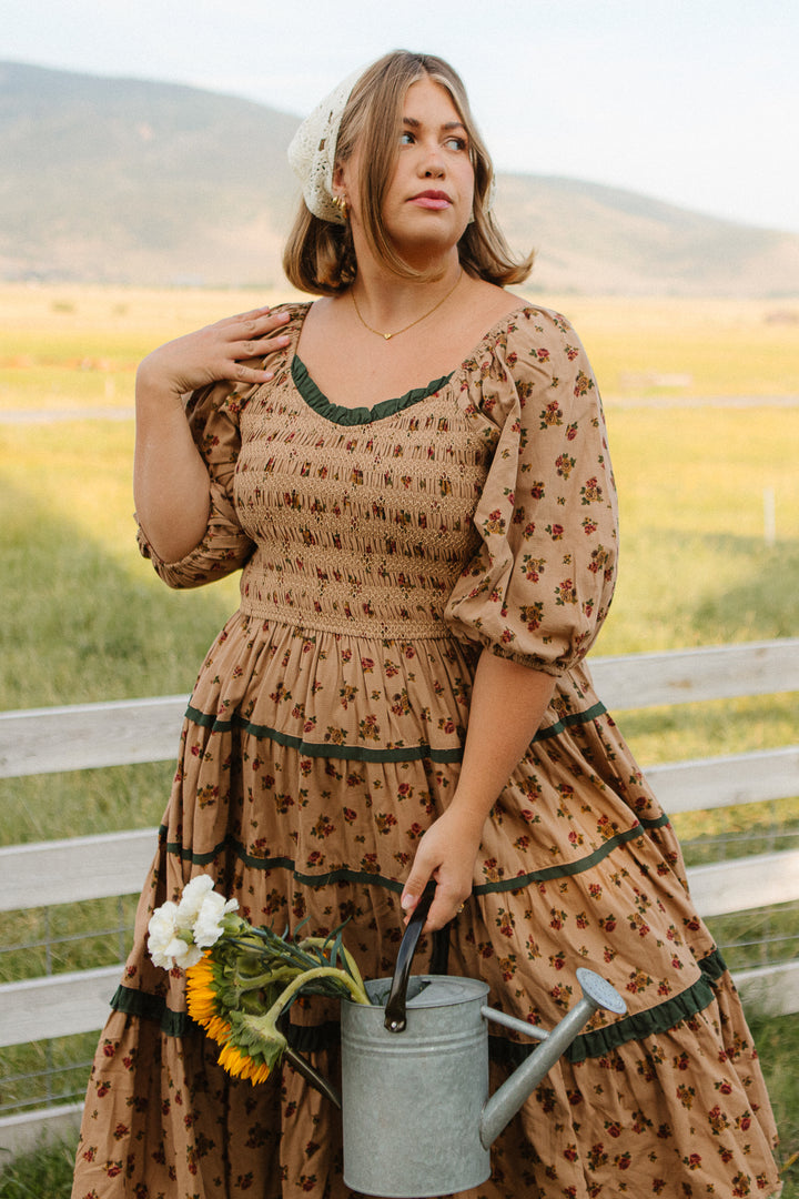 Roselyn Dress in Tan Floral