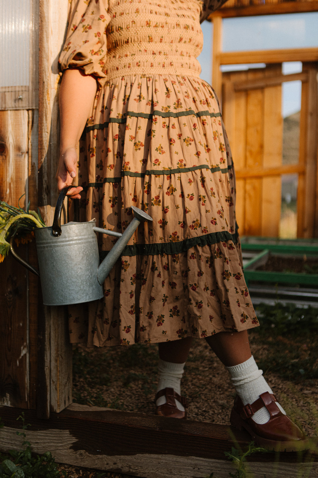 Roselyn Dress in Tan Floral