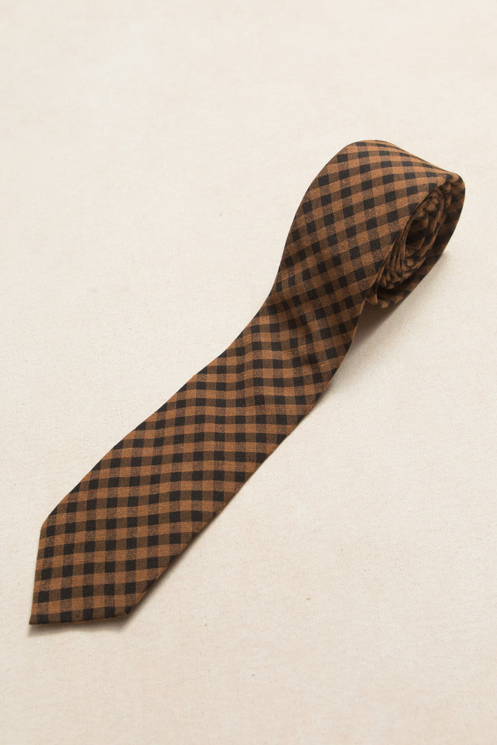 Mens Max Tie in Maple Brown Gingham  - FINAL SALE