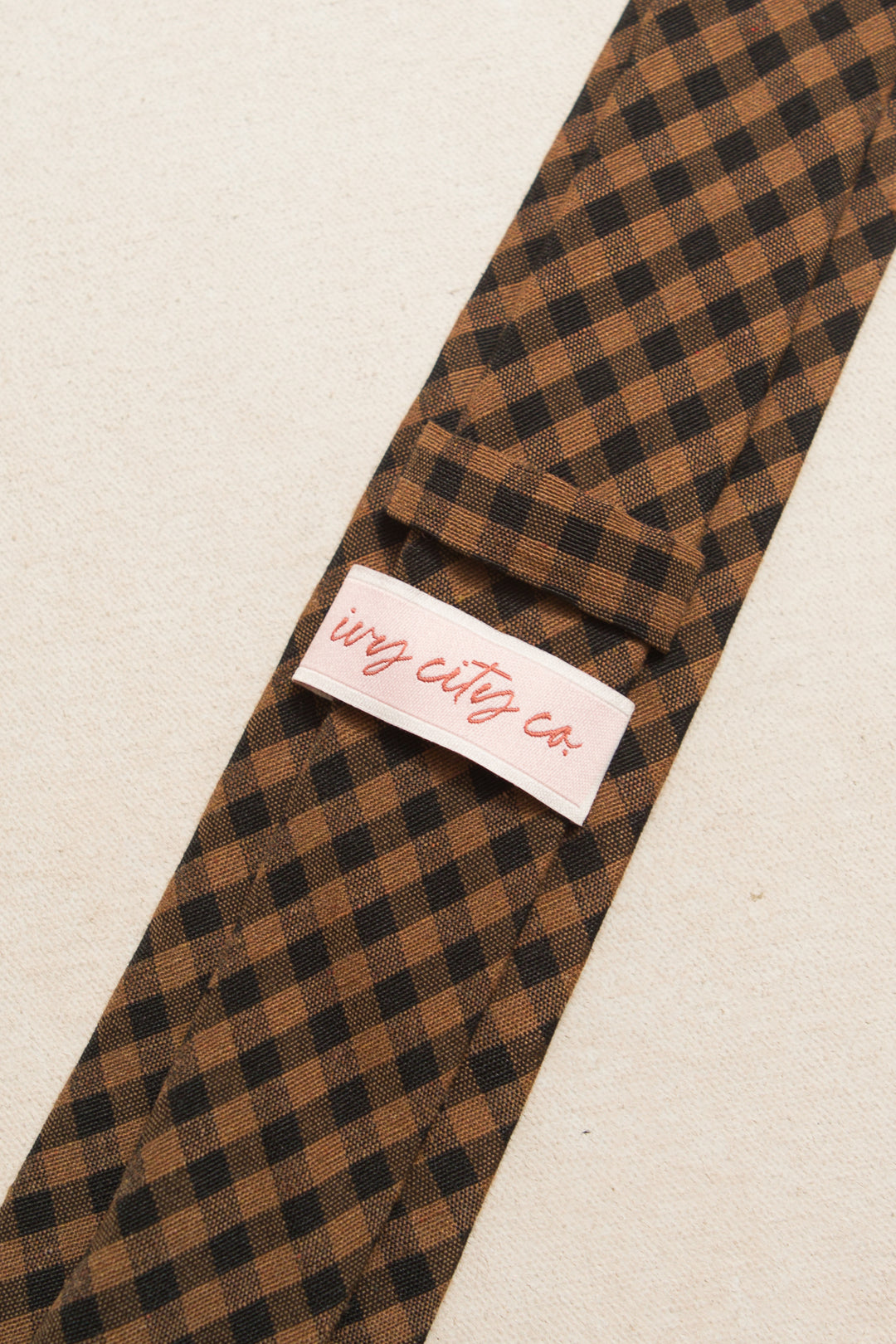 Mens Max Tie in Maple Brown Gingham  - FINAL SALE