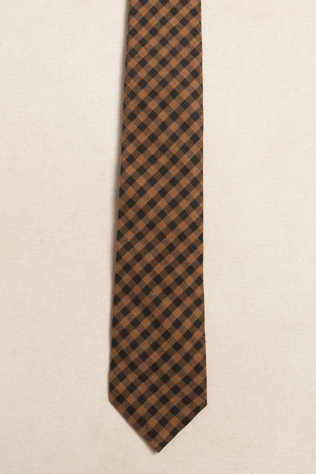 Mens Max Tie in Maple Brown Gingham  - FINAL SALE