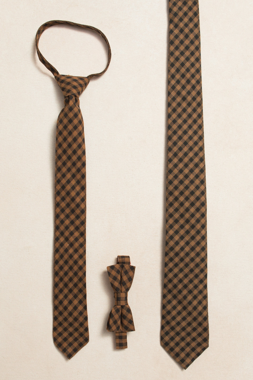 Mens Max Tie in Maple Brown Gingham  - FINAL SALE