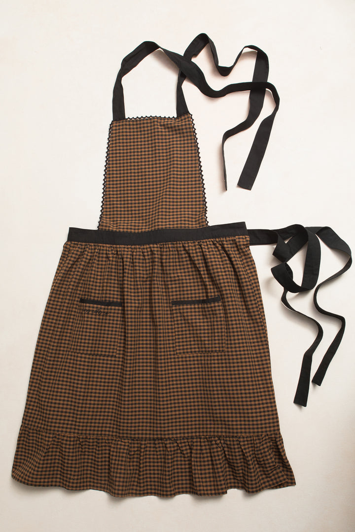 Ivy Apron in Maple Brown Gingham Cotton