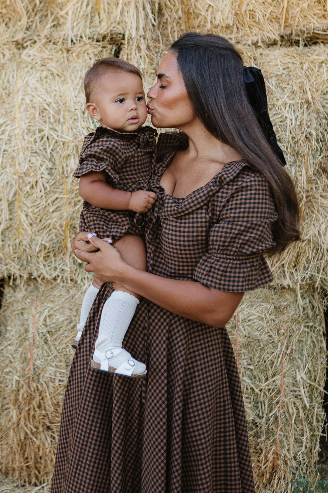 Baby Maple Romper in Brown Gingham