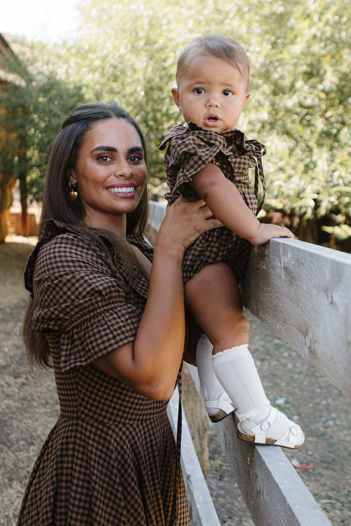 Baby Maple Romper in Brown Gingham