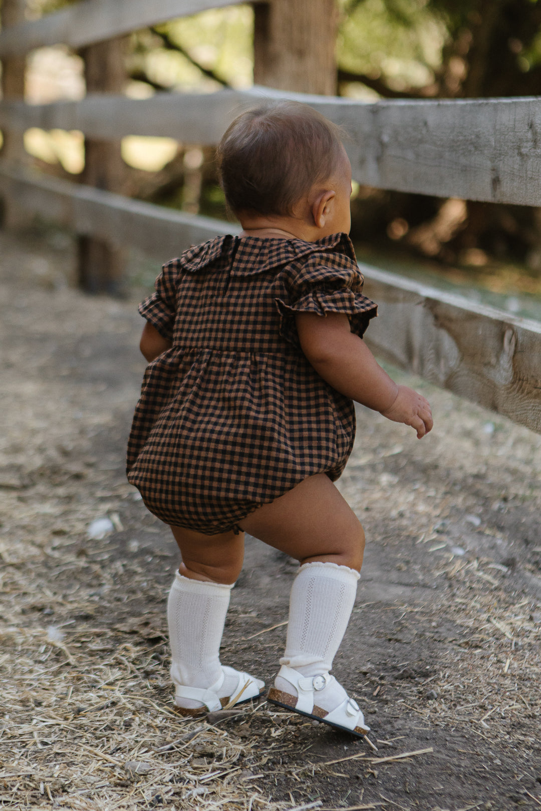 Baby Maple Romper in Brown Gingham