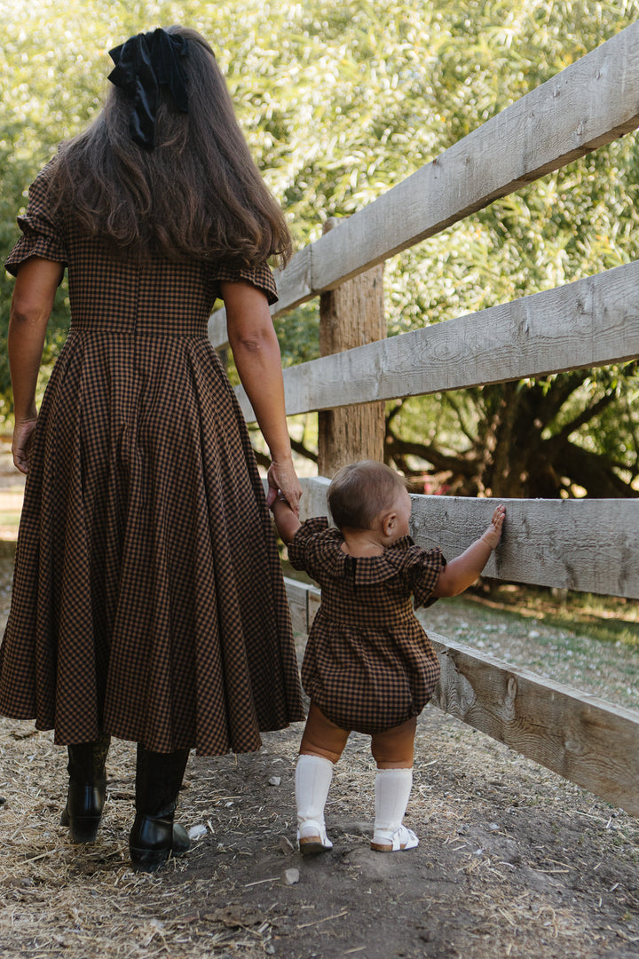 Baby Maple Romper in Brown Gingham