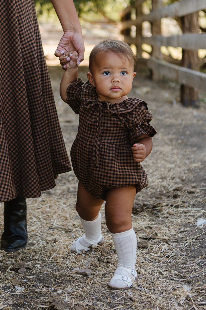 Baby Maple Romper in Brown Gingham