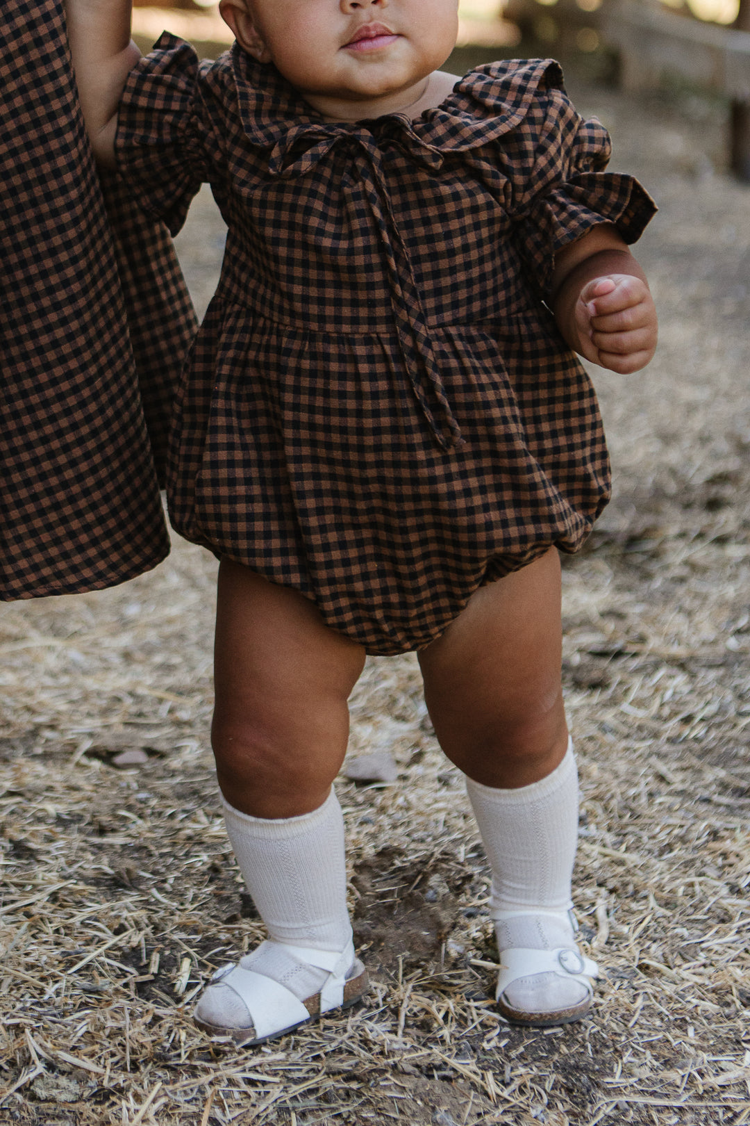 Baby Maple Romper in Brown Gingham