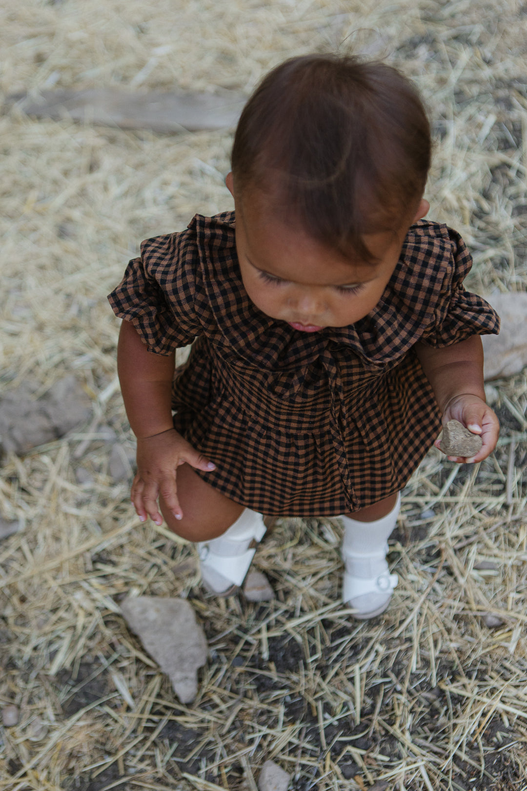 Baby Maple Romper in Brown Gingham