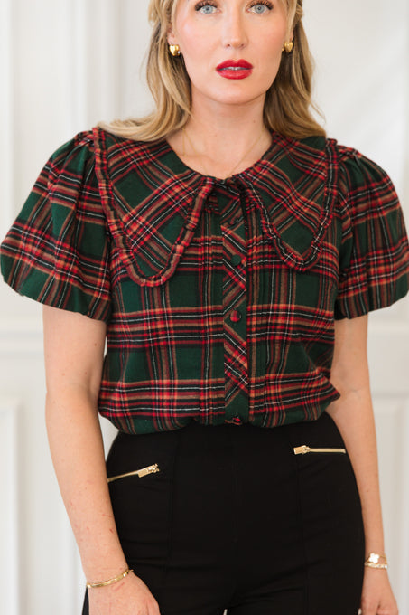 Andrea Blouse in Evergreen Plaid