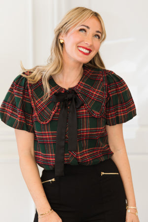 Andrea Blouse in Evergreen Plaid