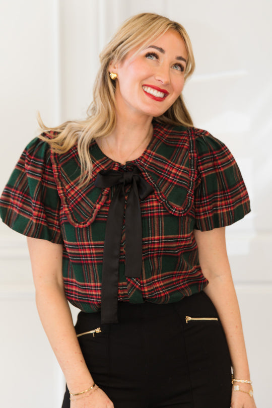 Andrea Blouse in Evergreen Plaid