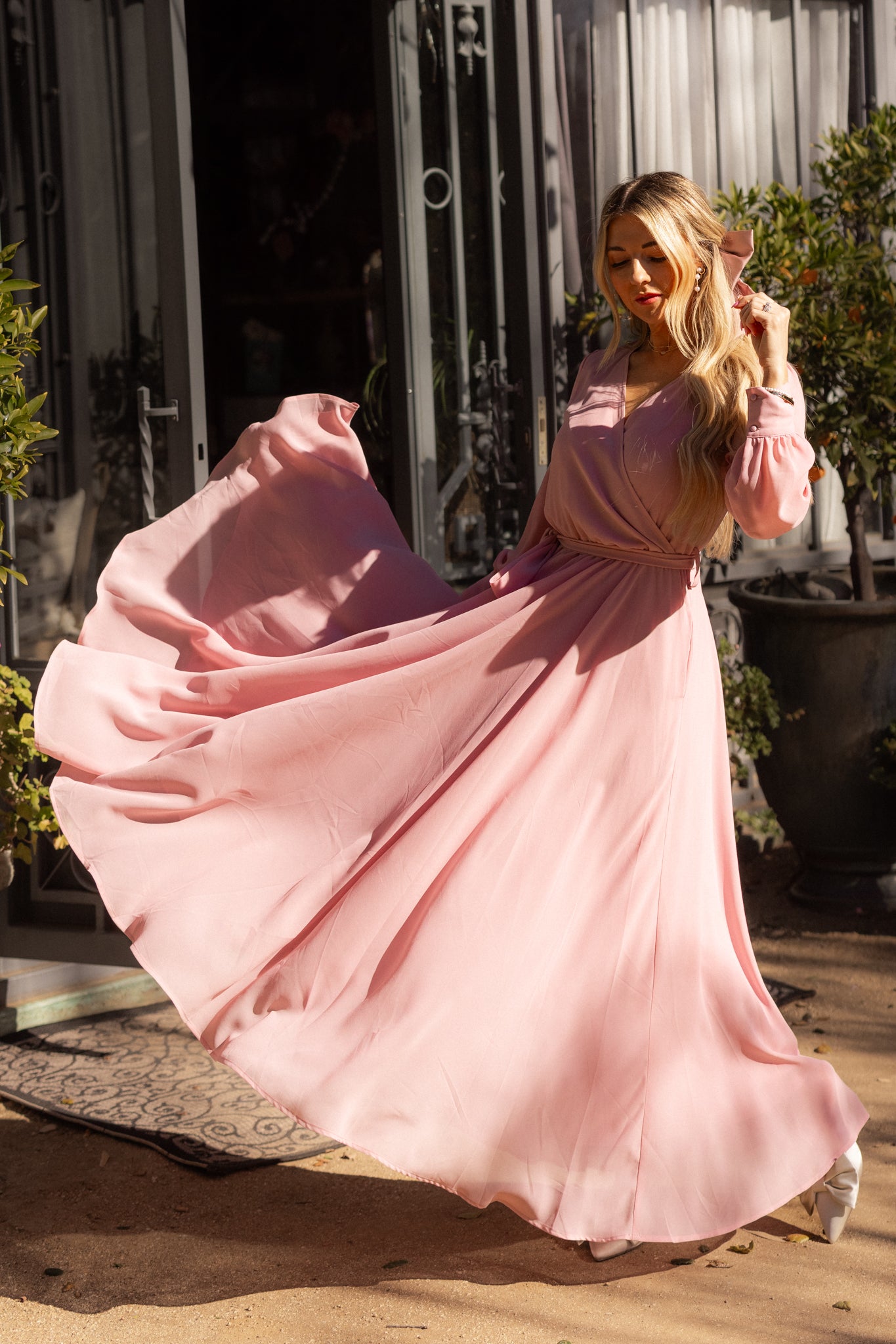 blush pink dress maxi Floral Print in - Bellaria feminine dress an effortlessly modern edge Blush Pink Tiered Maxi Dress