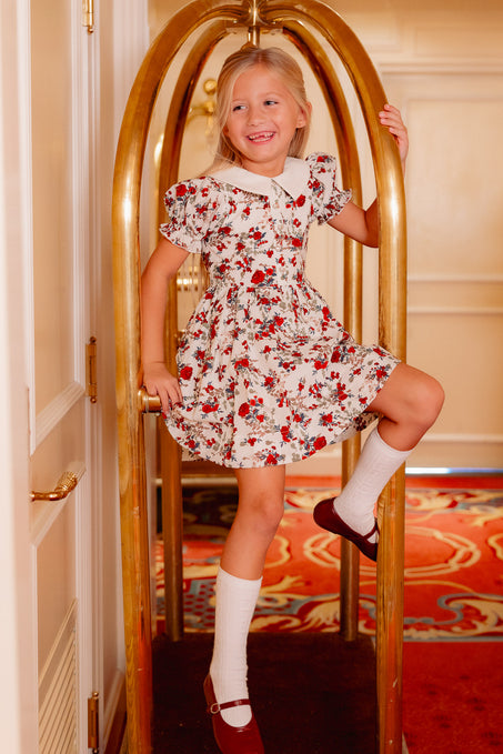 Mini Aveline Dress in Red & Green Rustic Floral