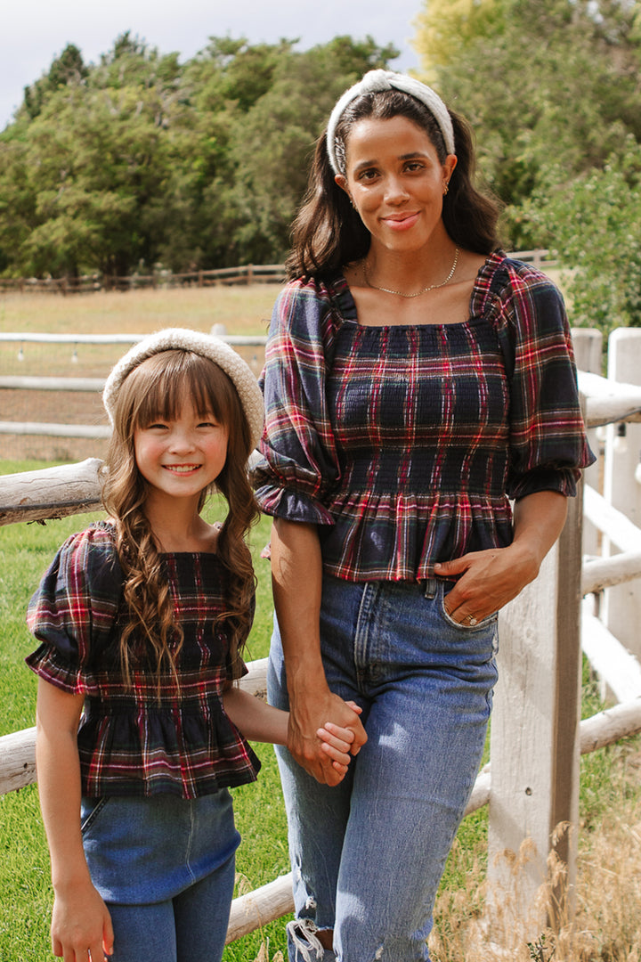 Madeline Top in Navy Plaid