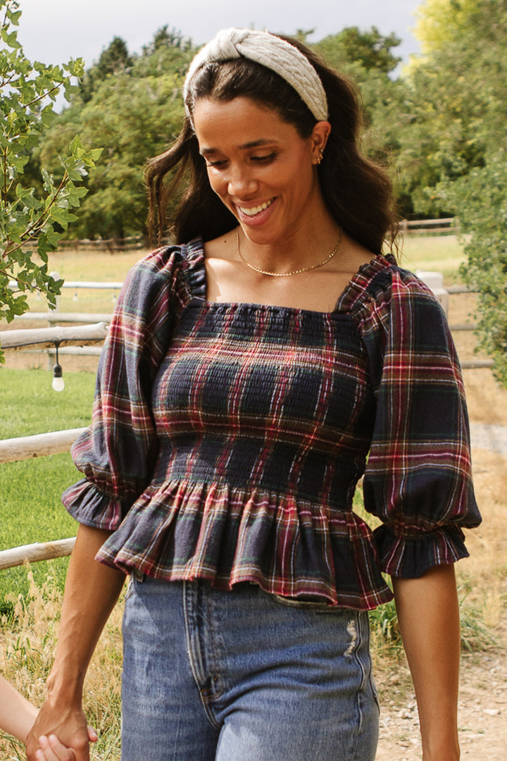 Madeline Top in Navy Plaid - FINAL SALE