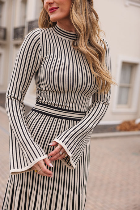 Alwen Dress in Black and White Stripe