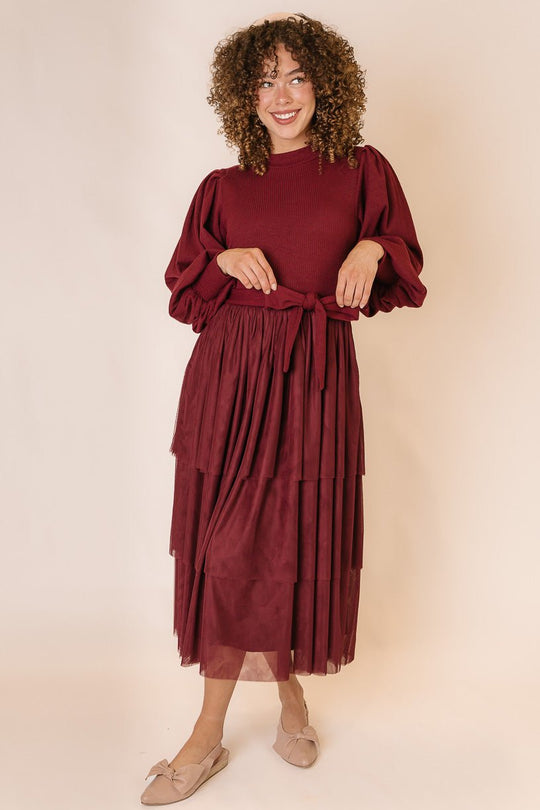 Cosette Midi Dress in Wine
