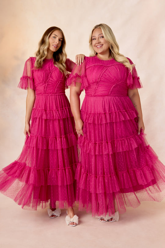 womens fuschia dress The Lilian Fuchsia Floral Maxi Dress - All Dresses
