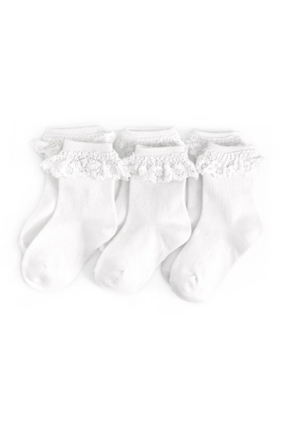 A set of three White Lace Midi Socks from Ivy City Co, neatly arranged in a row on a white background.