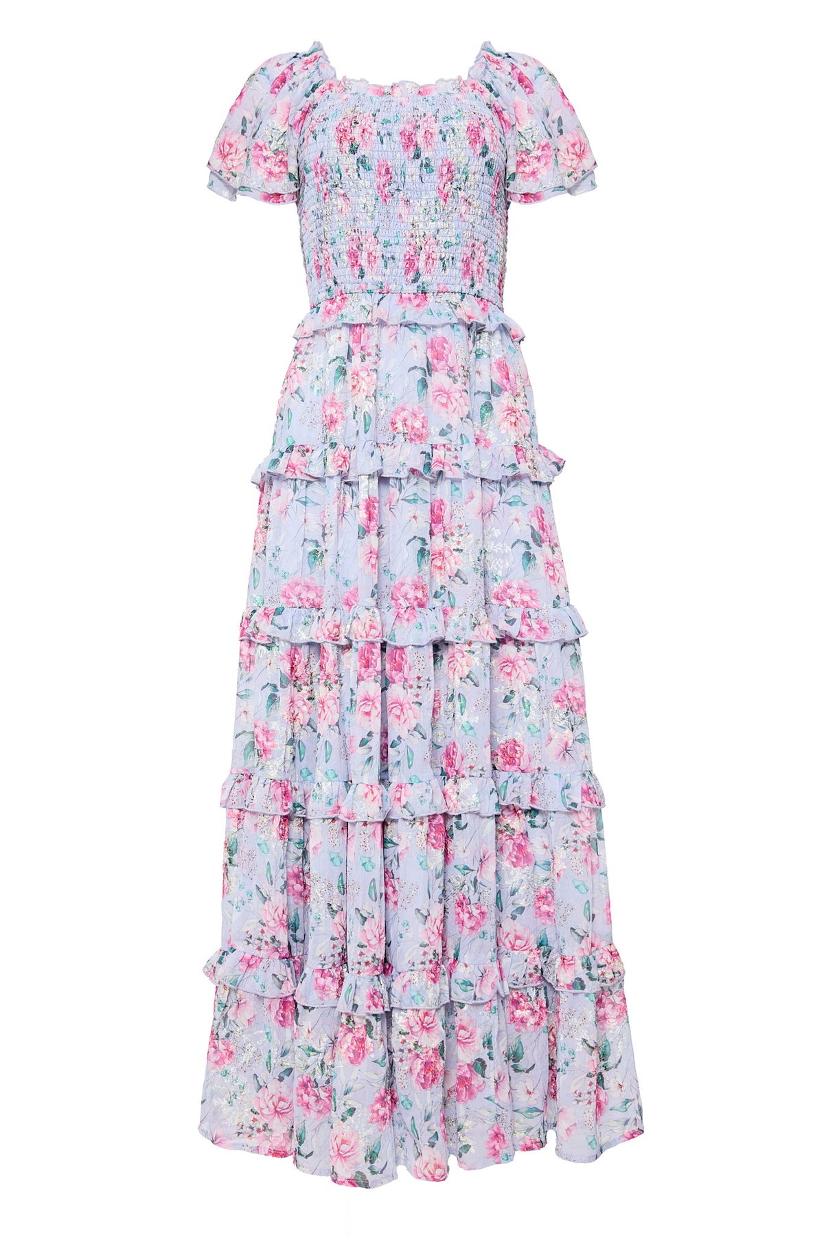 floral dress against a white background