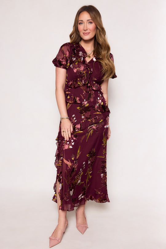Zamora Dress in Burgundy Floral