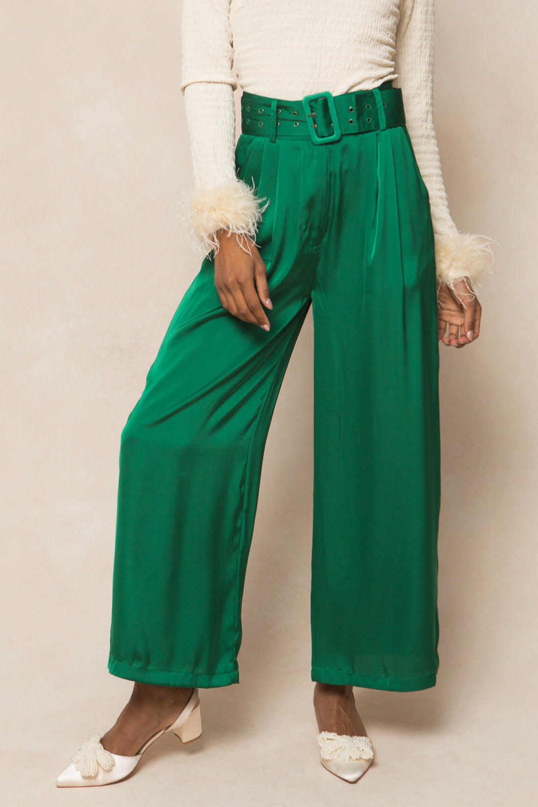 Zendaya Pants in Emerald Satin - FINAL SALE