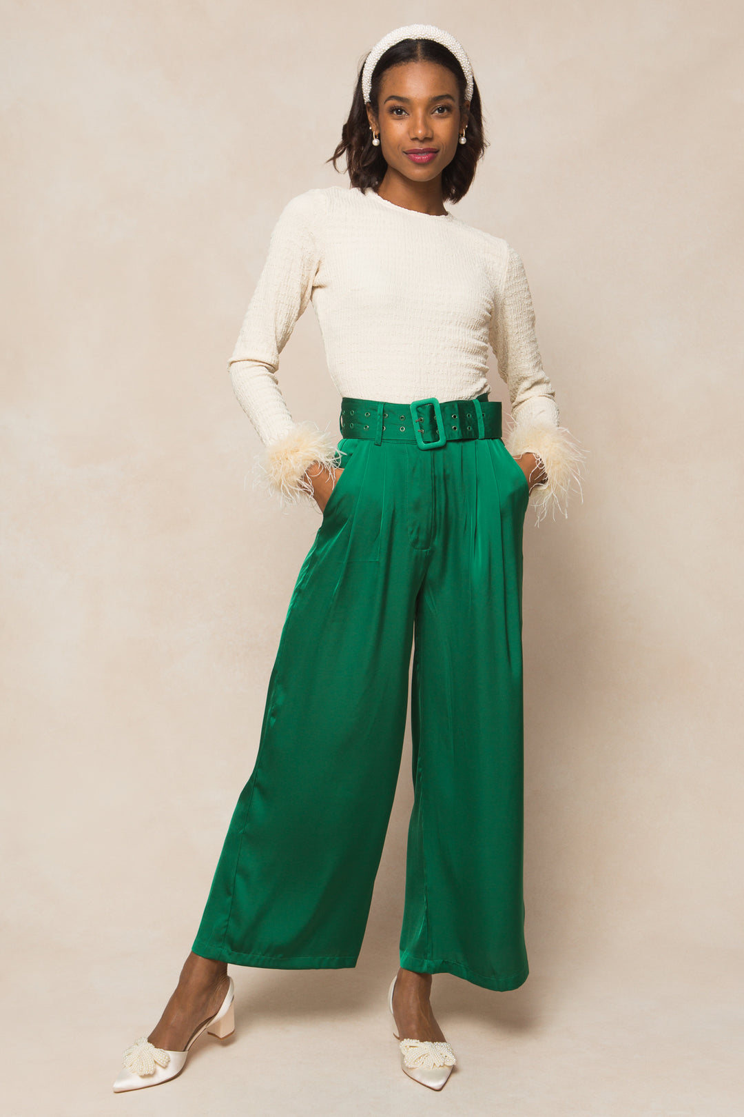 Zendaya Pants in Emerald Satin - FINAL SALE