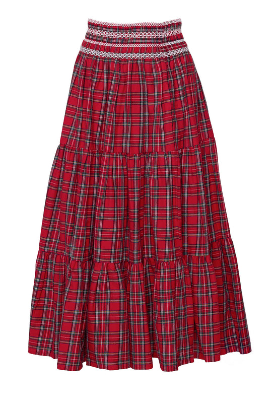 Red plaid skirt with a white border on a white background