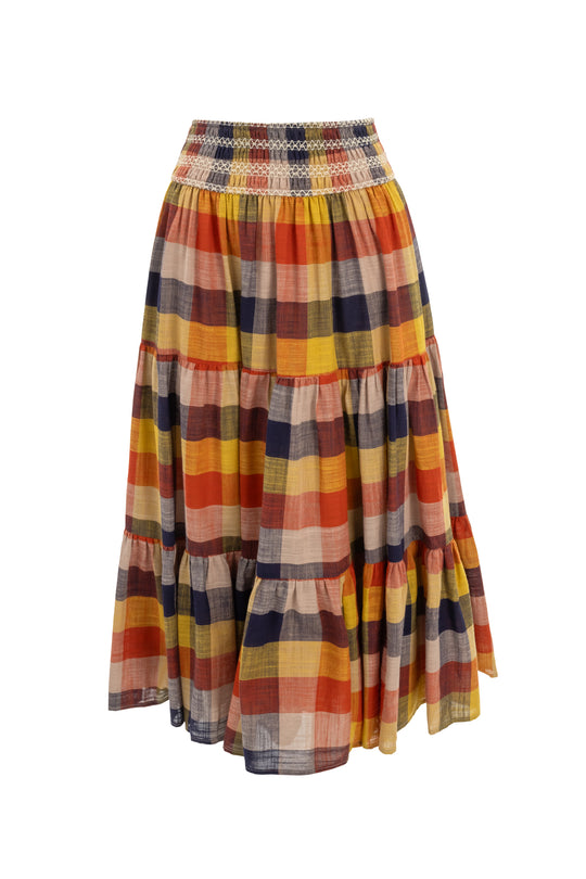 Plaid skirt with autumn colors on a white background