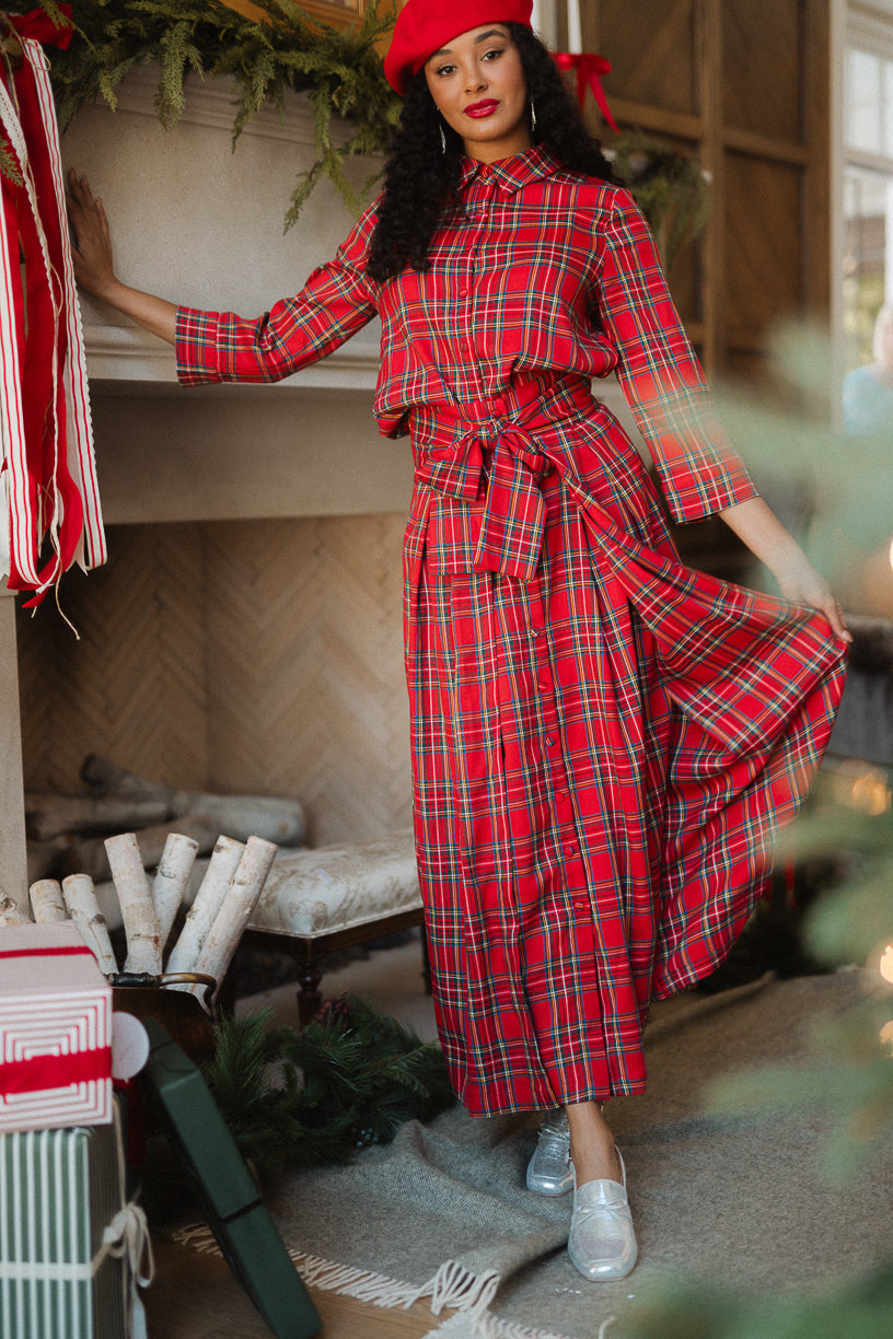 Angela Blouse in Holiday Plaid