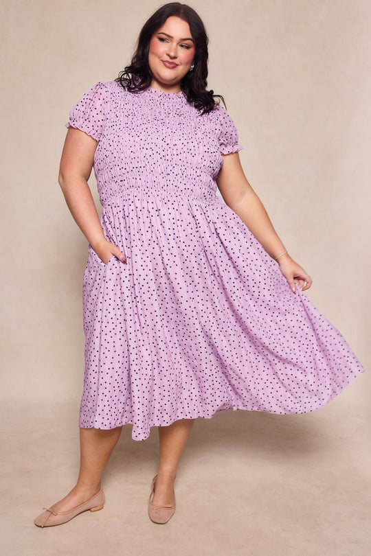 Marcell Dress in Purple Polka Dot L