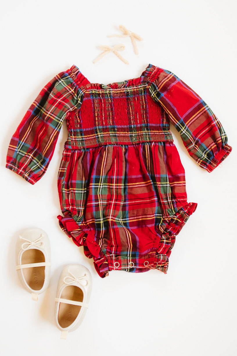 Baby Madeline Romper in Holiday Plaid
