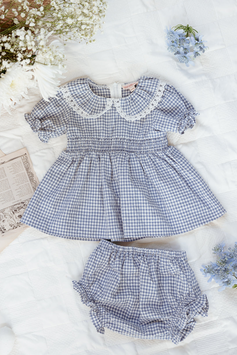 Baby Hannah Dress Set in Blue Gingham - FINAL SALE
