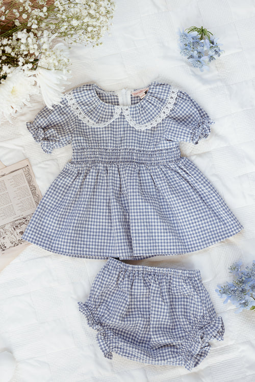 Baby Hannah Dress Set in Blue Gingham