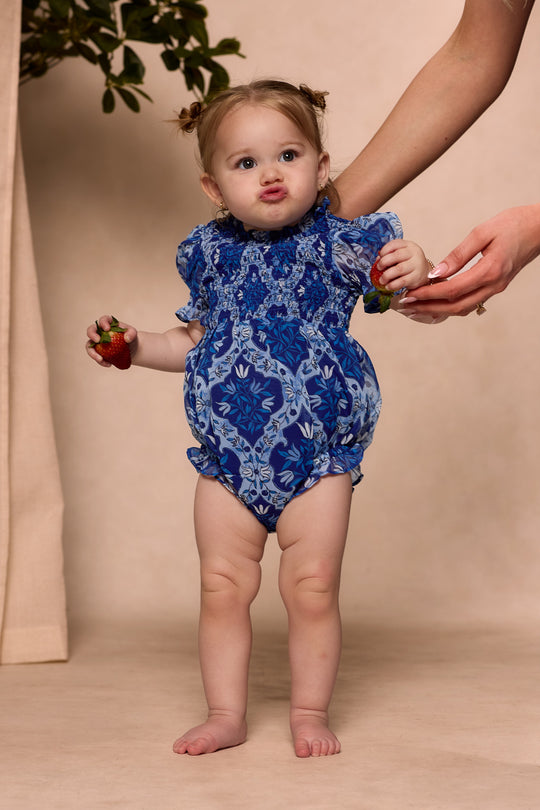 Baby Cordelia Romper in Trellis Foulard