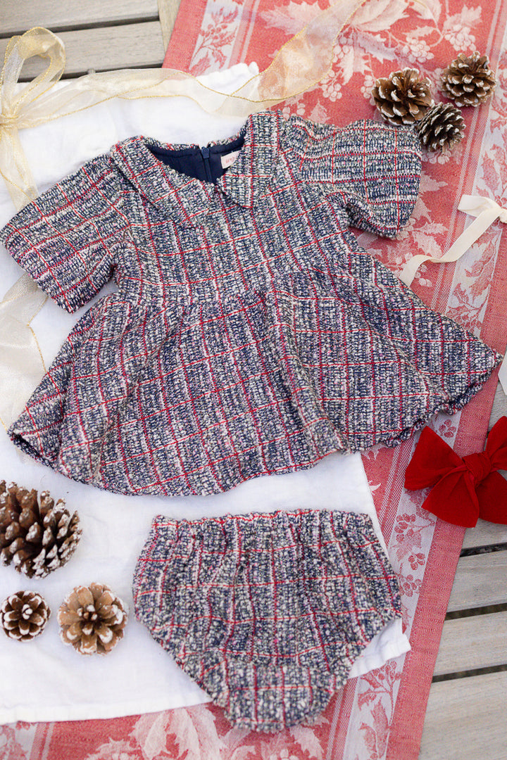 Baby Celine Dress Set in Navy Plaid