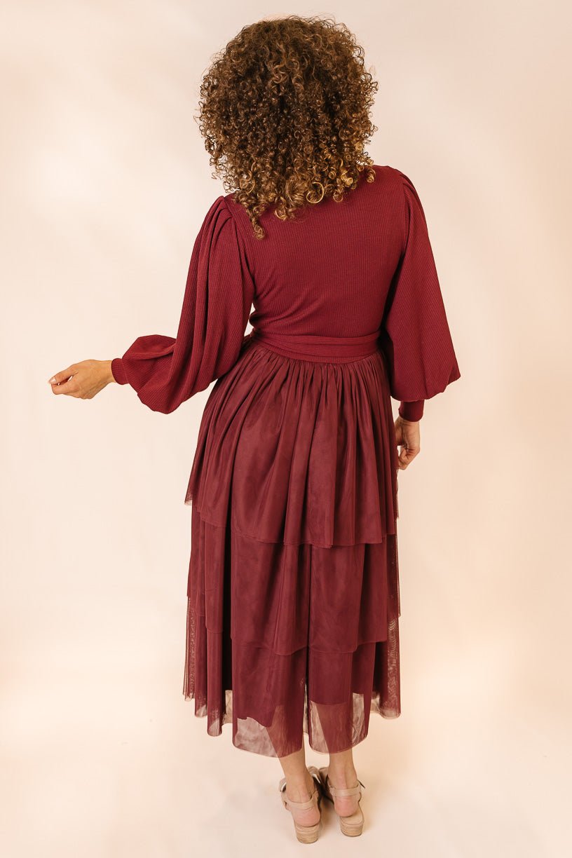 Cosette Midi Dress in Wine