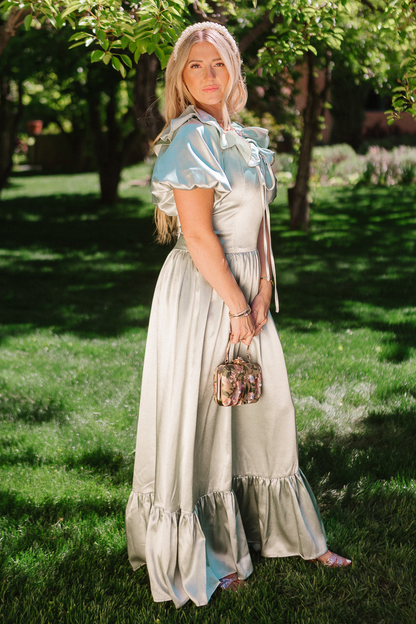 Billie Dress in Sage Satin  Ivy City Co