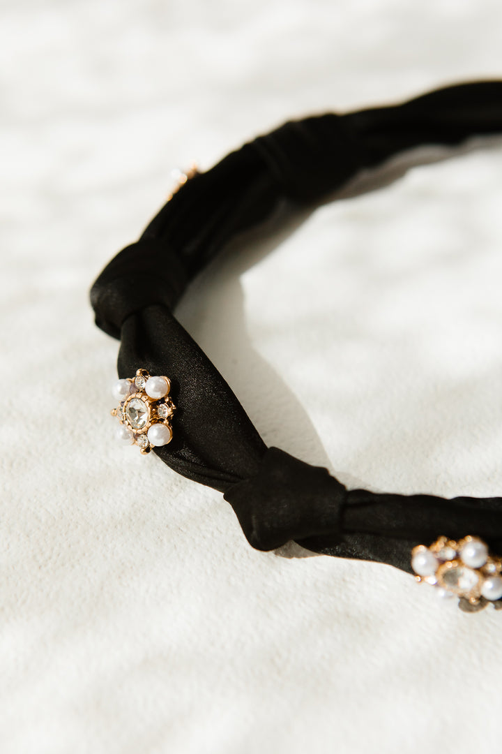 Black Knotted Pearl Headband