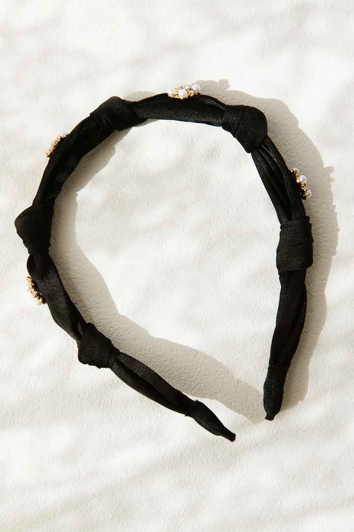 Black Knotted Pearl Headband