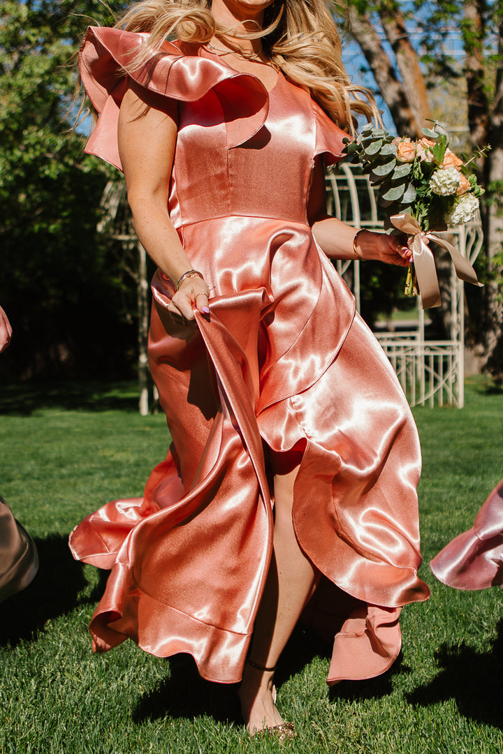 Callie Dress in Apricot Crush Satin