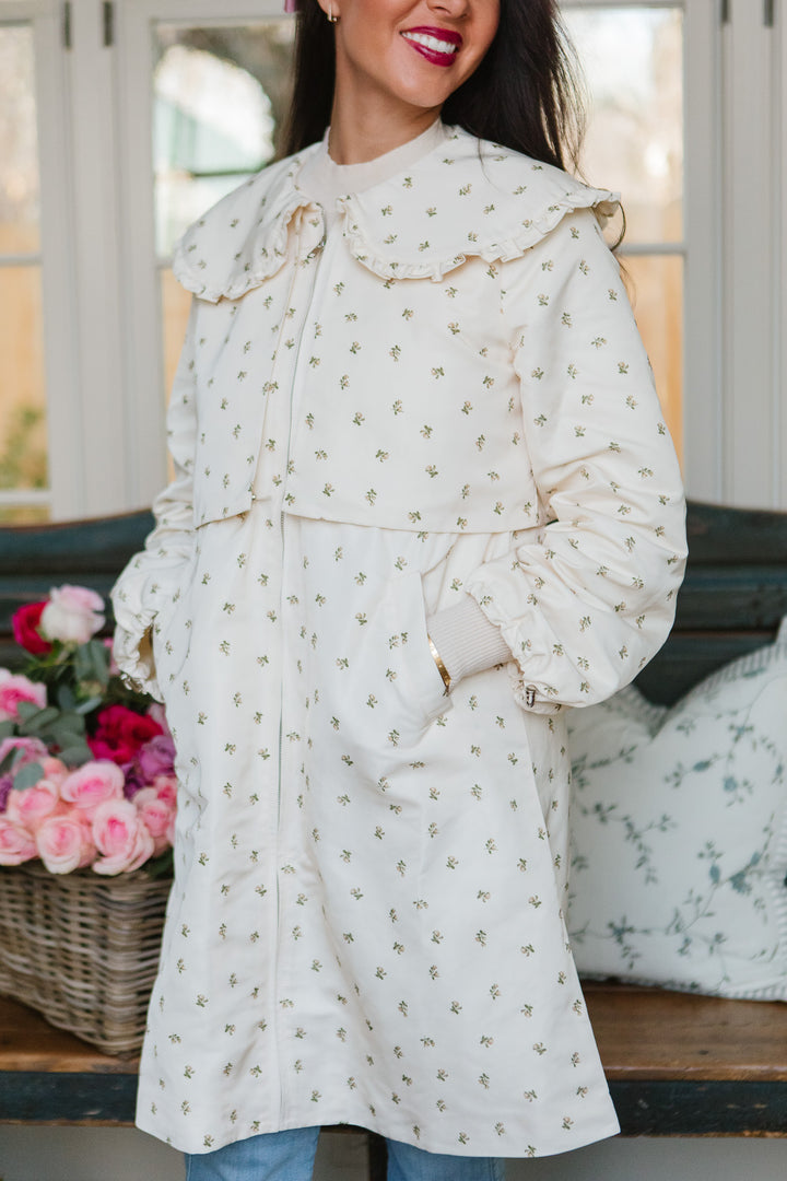 Clementine Raincoat in Cream Floral