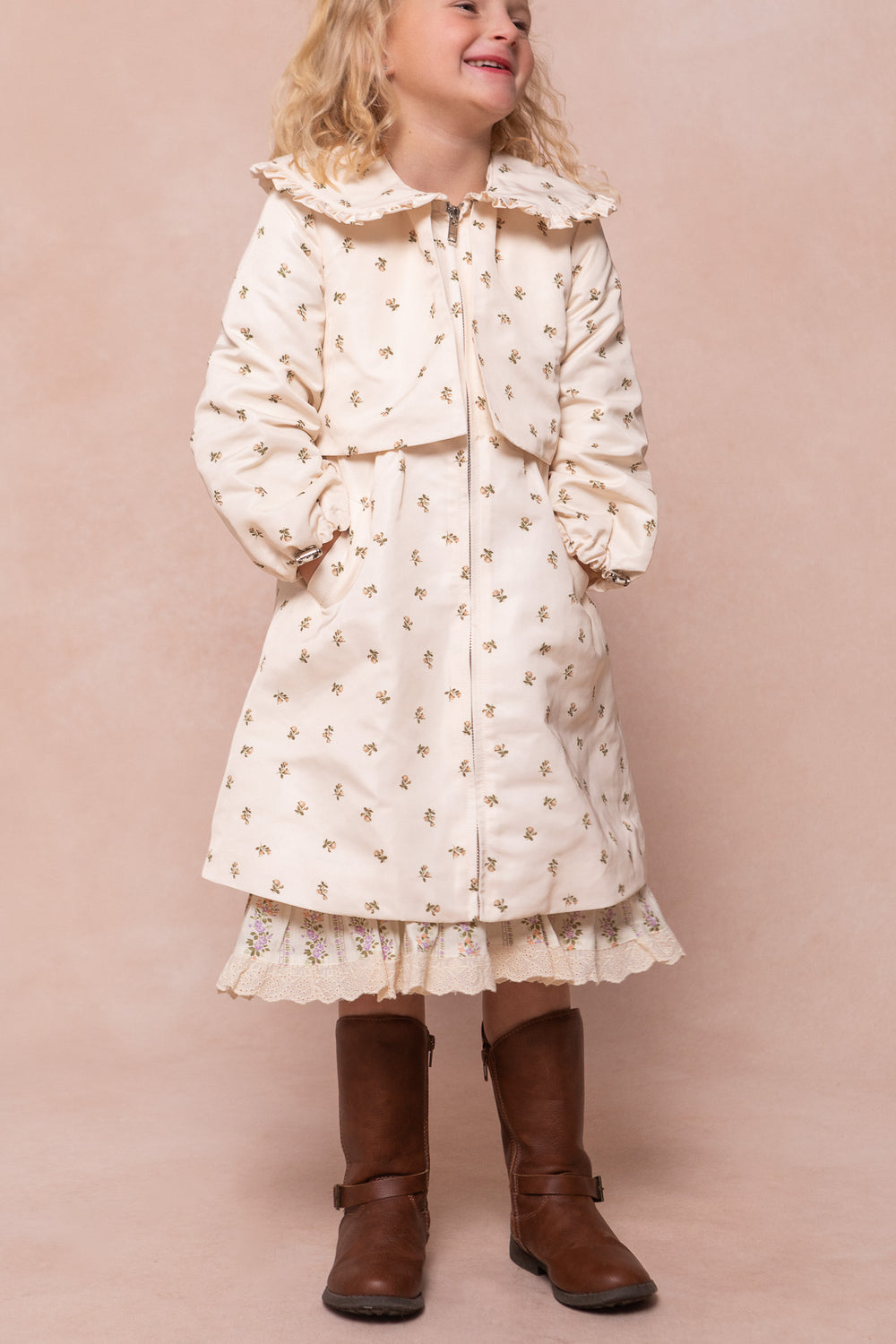 Mini Clementine Raincoat in Cream Floral - FINAL SALE