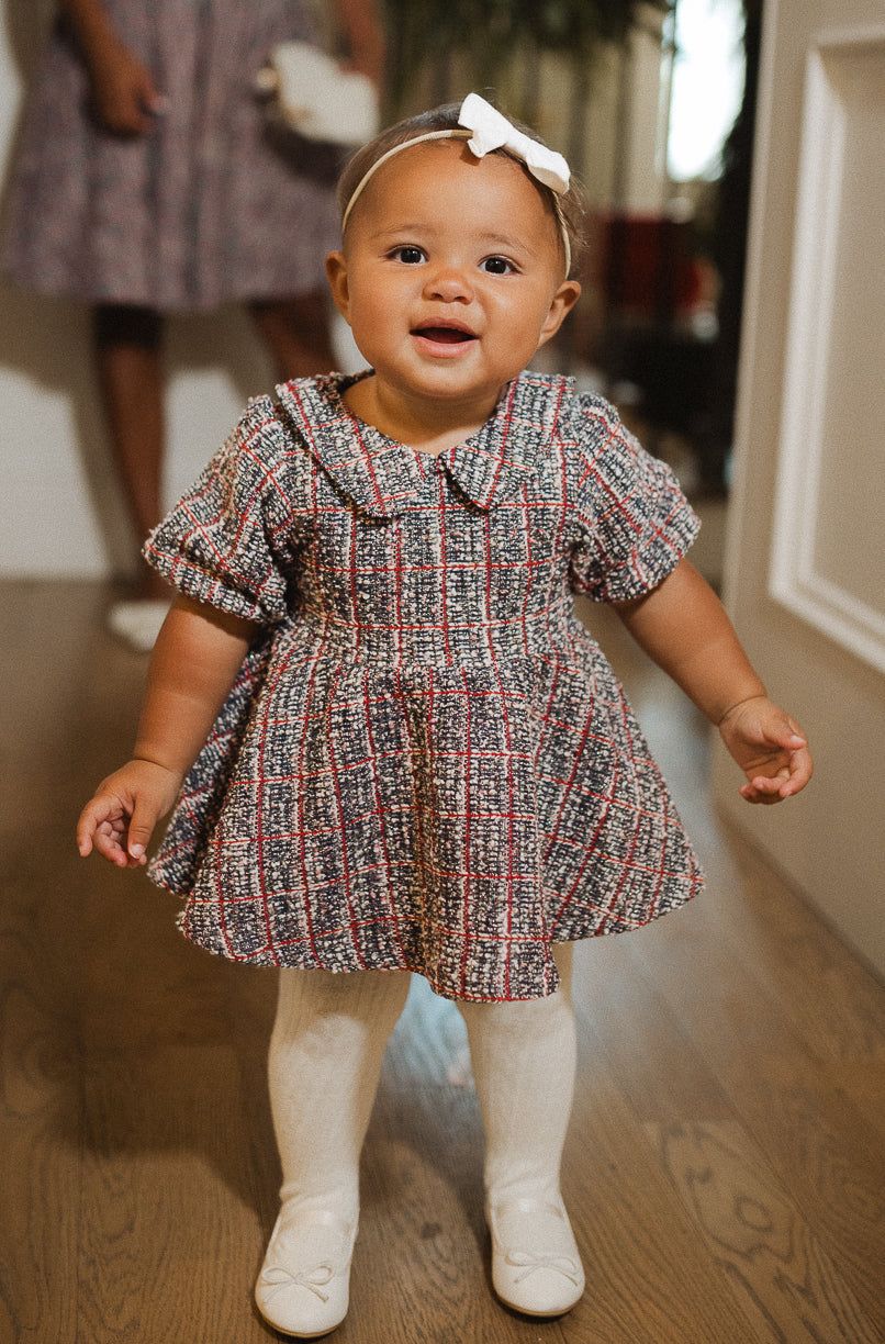 Baby Celine Dress Set in Navy Plaid