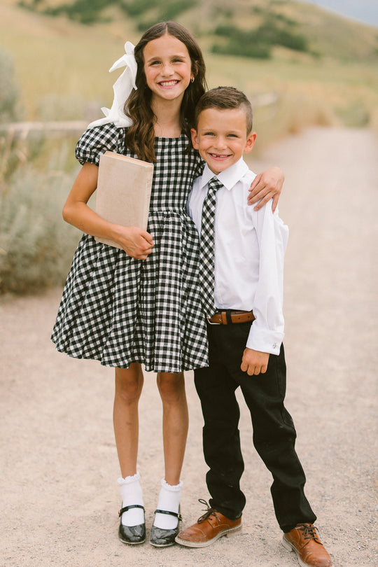 Boys Max Tie in Cupcake Black Gingham