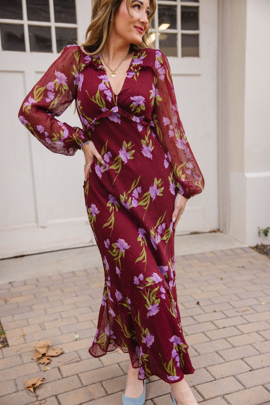 burgundy purple dress Calantha in Floral S this floor Color Code:BLK VINTAGE 50's AIR FORCE going out maxi dress