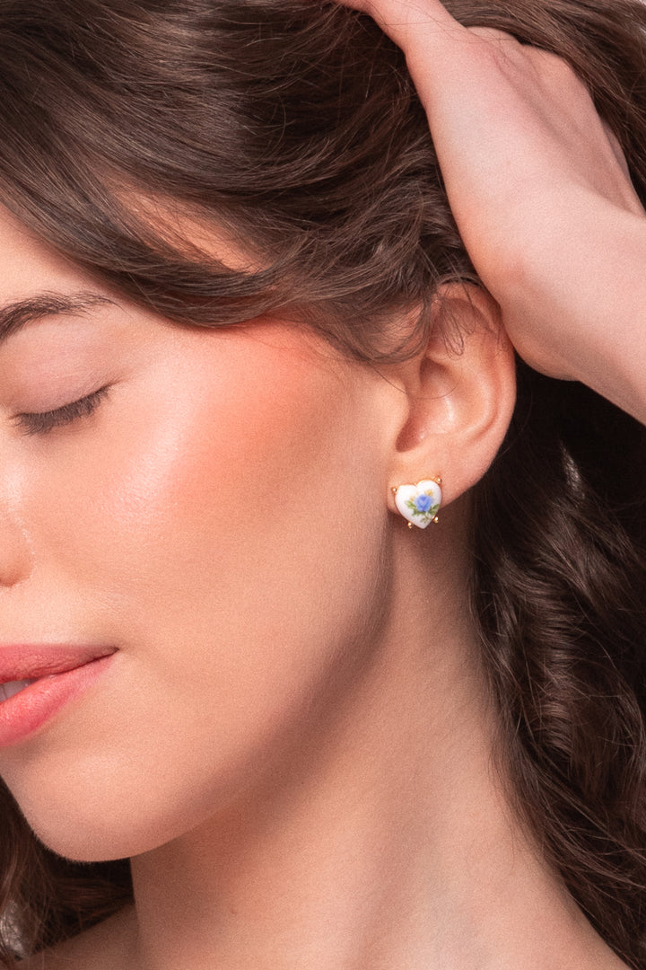 Porcelain Blue Rose Heart Earrings