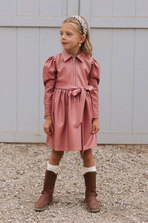 Mini Virgo Vegan Leather Dress in Pink